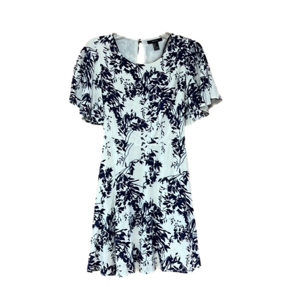 Floral Fit and Flare Dress Blue and Ivory Size Small - Picture 1 of 7